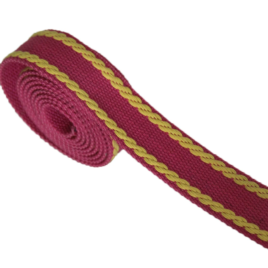 

Plum/Yellow Color High Quality Heavy Duty Cotton Webbing Belt Tape For Sale