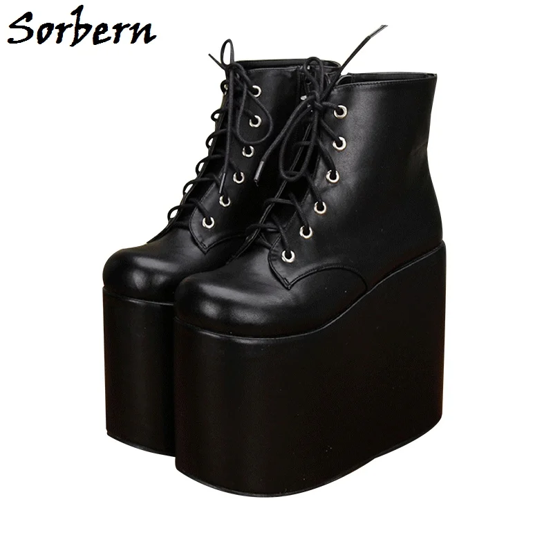 Sorbern Black Thigh High Ankle Boots Lace-Up Spring Women Shoes Round Toe Designer Brand Custom Color Platform Ladies Boots