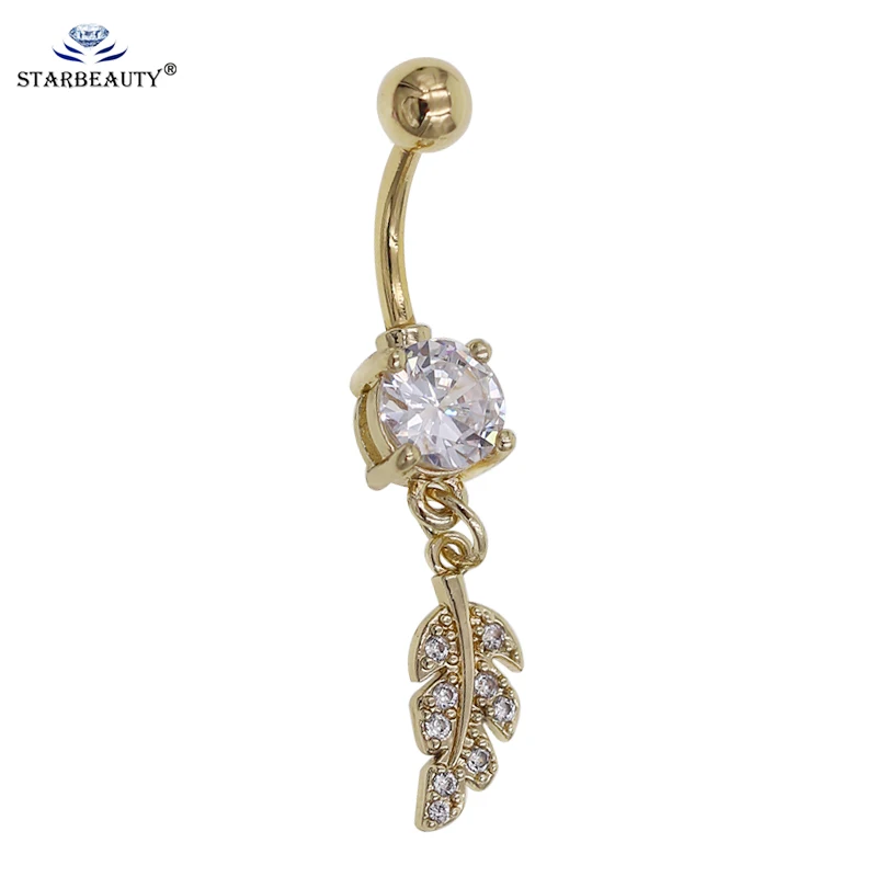 Gold Color Leaf Belly botton ring Navel Piercing 14G Dangle Belly Button Ring Surgical Stainless Steel Fashion Accessories