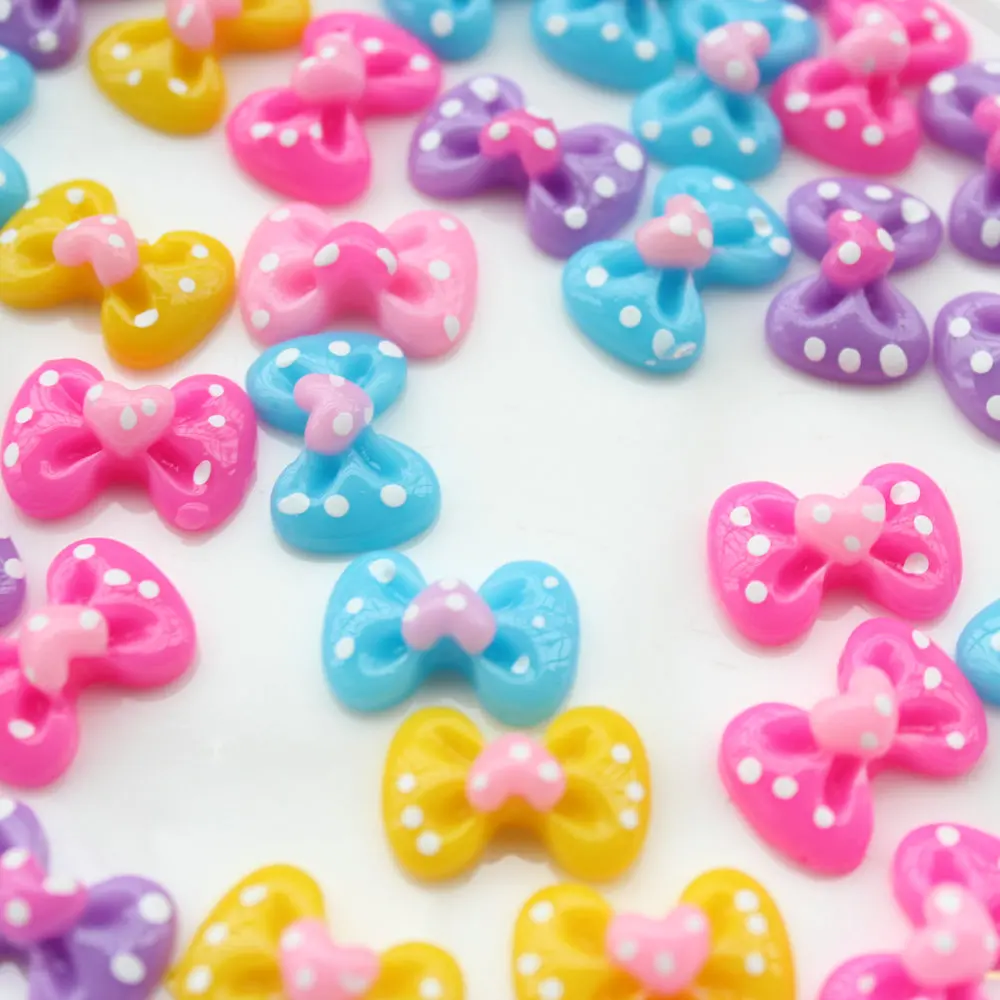 

220pcs mix color bow with little hearts polka dots resin cabochon decoden kawaii kitsch -scrapbooking, phone decorating D25