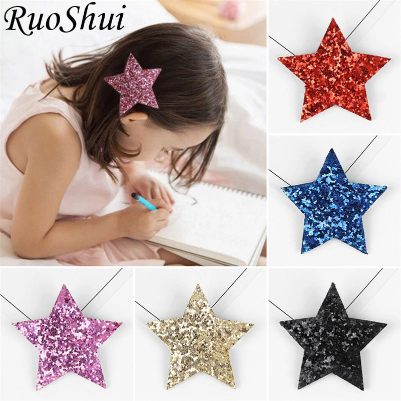 Korean Cute Princess Fashion Hairpins Five-pointed Star Glitter Hair Clips for Girls Kids Barrettes Headwear Hair Accessories