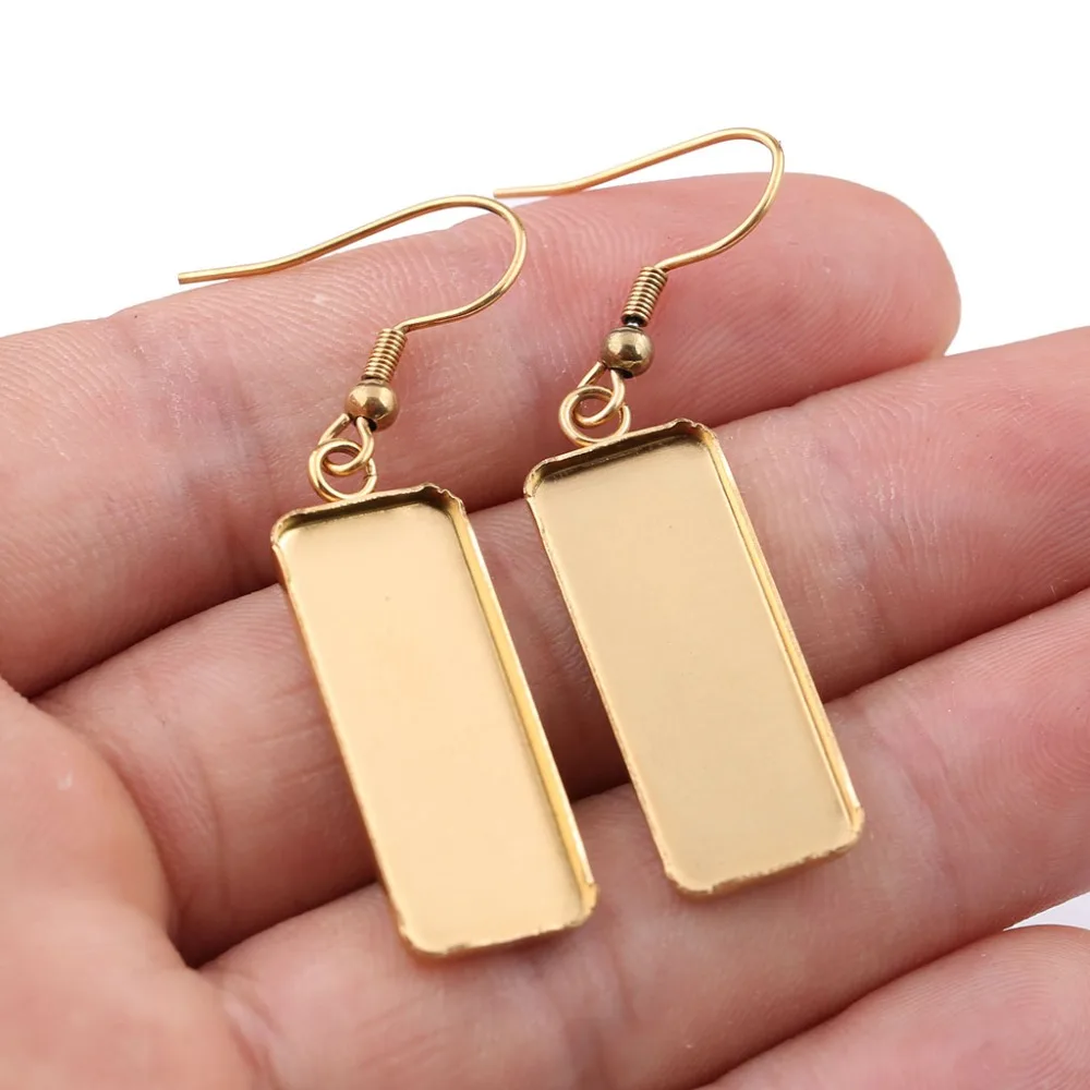 onwear 10 pairs gold plated rectangle cabochon earring base settings 10x25mm dia blank stainless steel earrings bezel trays