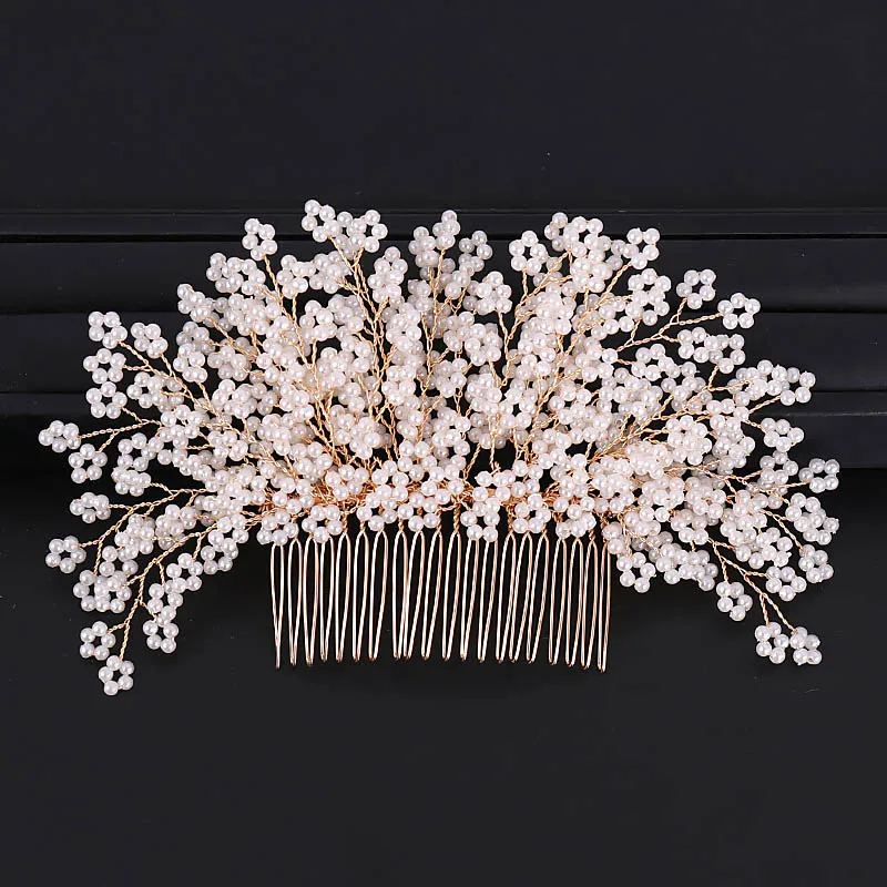 Handmade Flower Crystal Pearl Noiva Hair Combs Bridal Wedding Hair Accessories Headband with Comb Bride Tiara Head Jewelry