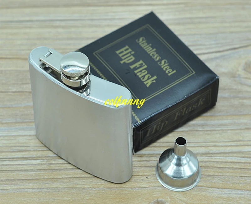 

200pcs/lot Fast shipping 9.5x7x2.3cm Portable 4oz Hip Flask Stainless Steel Pocket Liquor bottle With funnel