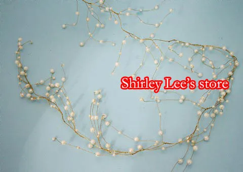 24pcs X 5' Ivory pearl bead gold wire garland,WEDDING decoration,Cake decoration Flower Vine etc.