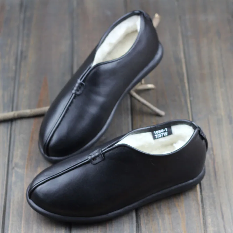 Careaymade-Genuine Leather women\'s shoes,Winter wool warm cowhide shoes,handmade non slip flat casual single shoes big size35-48