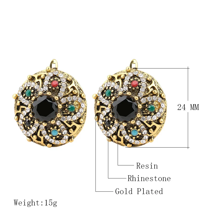 Vintage Indian Australia Crystal Flower Wedding Earrings Rhinstone Antique Gold Stud Earrings For Women Bohemian Jewelry