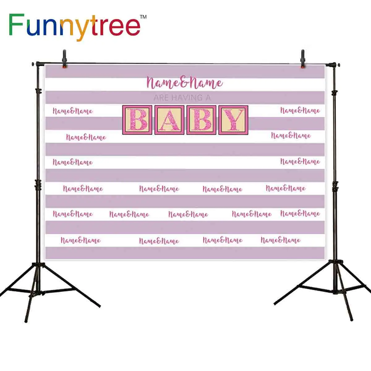 Funnytree photographic background baby birthday purple stripes party celebrate photocall photobooth studio photography backdrop