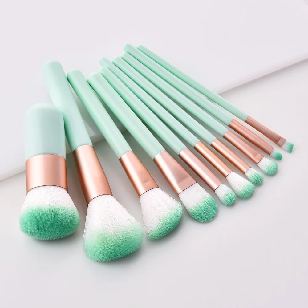 Mint Green Brushes 10 Pcs/set Powder Foundation Brush Eyeshadow Eyebrow Concealer Makeup Brush Set Professional Cosmetics Tool