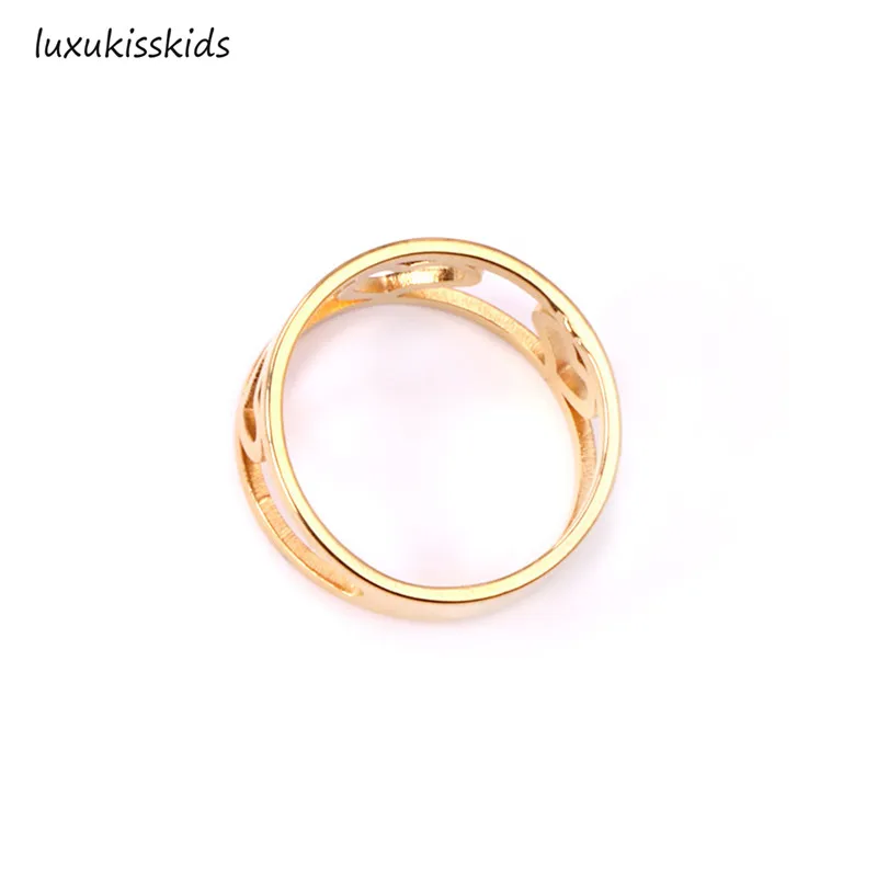 LUXUKISSKIDS Elegant Hollow Out Golden Rings For Women/Men Stainless Steel Engagement/Wedding Jewelry For Couple Finger Bijoux