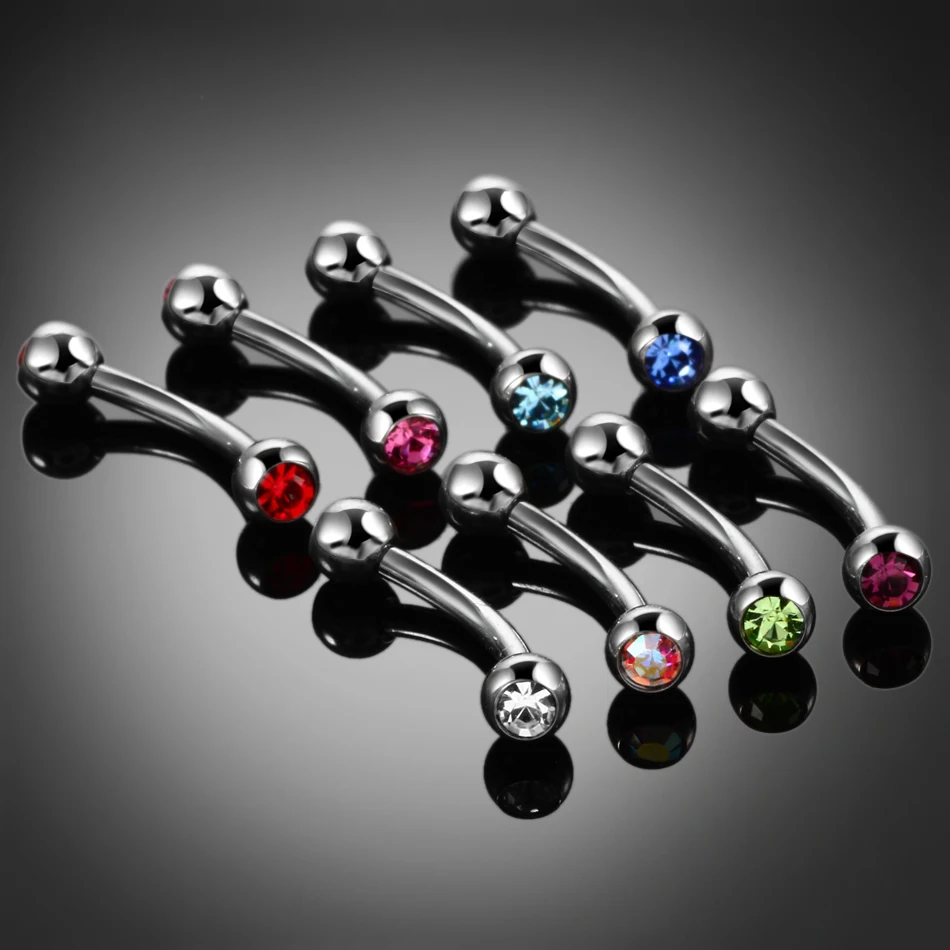 1PC G23 Titanium Colorful Eyebrow Piercings Banana Rings Double Gems Curved Barbell Eyebrow Piercings Rings Body Jewelry 16g