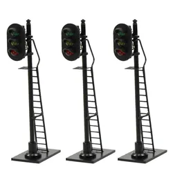 3pcs Model Railway HO Scale 1:87 Red Yellow Green Block Signal Traffic Signal 6.3cm Traffic Light Black Post with Ladder