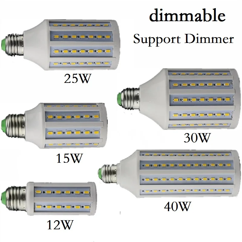 Lâmpada led, dimerizável, 5w, 12w, 15w, 25w, 30w, 40w, e27, e26 b22, e14, b15, 110v, 220v, lâmpada escurecida, holofote tipo milho