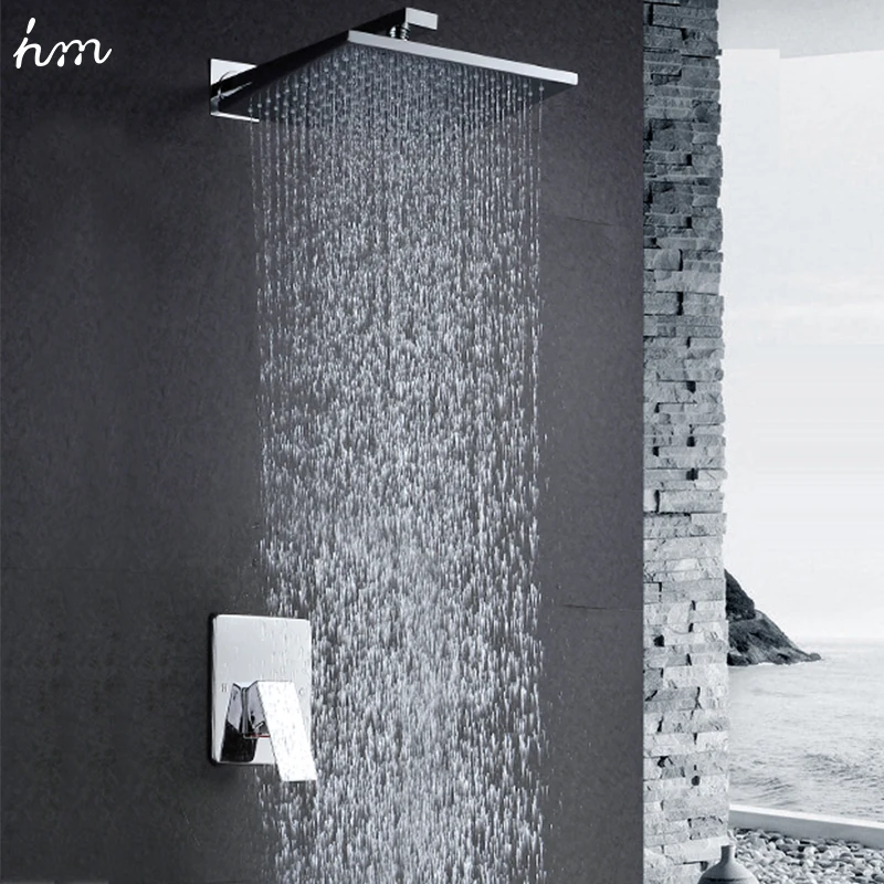 hm 10Inch Air Booster Saving Water Shower Set Wall Mounted Box Faucet Kit Luxury Rainfall Brass Bath & ShowerHead System