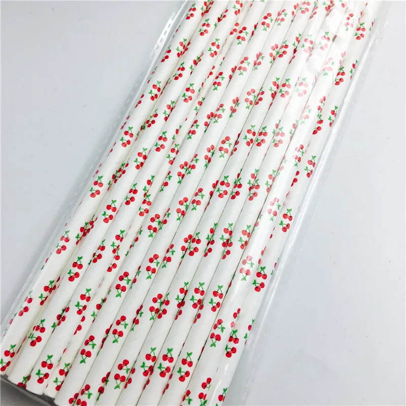 25pcs/lot Cherry Drinking Paper Straws Christmas Baby Shower Decoration Gift Party Event Supplies