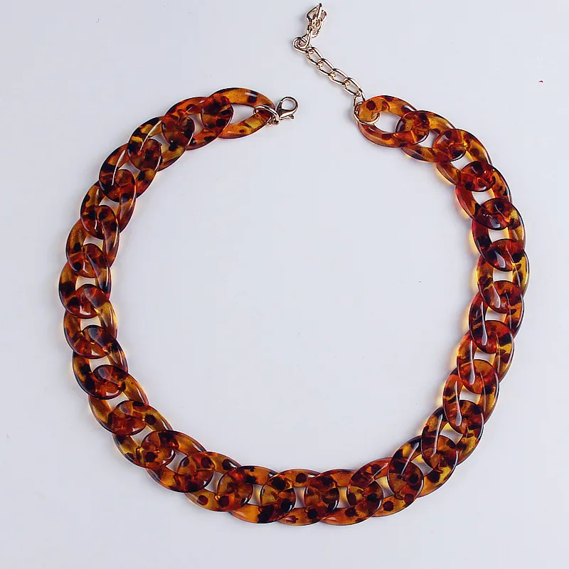 FishSheep New Leopard Print Chain Necklace Bohemian Chunky Long Collar Choker Necklaces For Women Bijoux Fashion Boho Jewelry