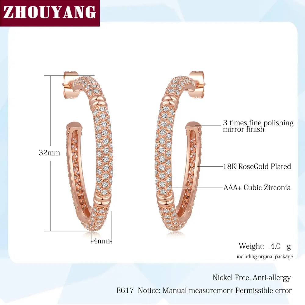 ZHOUYANG ZYE617 Crystal Mosaic Hoop Earrings Rose Gold Color Jewelry Made with Genuine Austrian Crystal