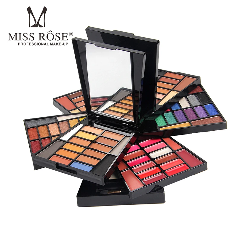 

Miss Rose 64 colors eyeshadow palette makeup set with velvet matte lip gloss cream highlighter blusher powder kit MS154