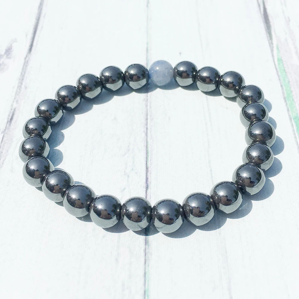 MG0443 New Design Men`s Hematite Bracelet Blue Aventurine Yoga Energy Bracelet Natural Hematite Powerful Yogi Balance Bracelet