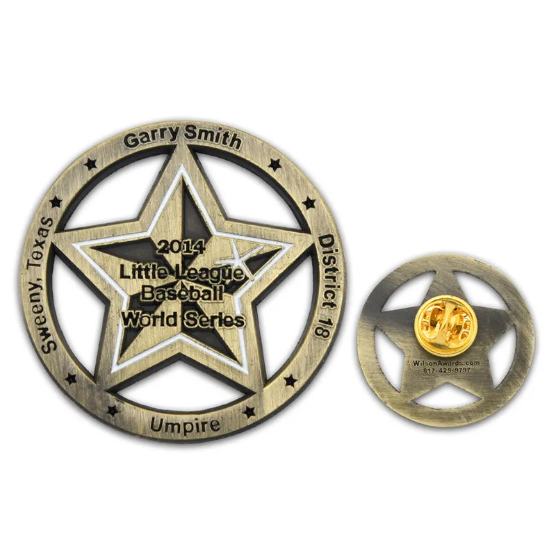 Cheap Stars Badge hot sales metal cut out effect Badge Low Price Buttoned Five Stars Badge pin