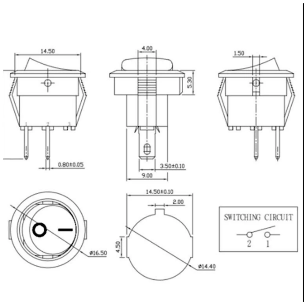 5 Pcs Kecil Bulat Hitam 2-Pin 2-File 3A/250 V 6A/125 V Rocker switch Jungkat-jungkit Power Switch