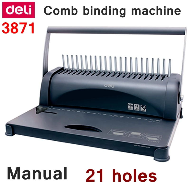 

Deli 3871 Manual Comb binding machine office Financial plastic aprons rings binding machine 21 holes 350 pages capacity