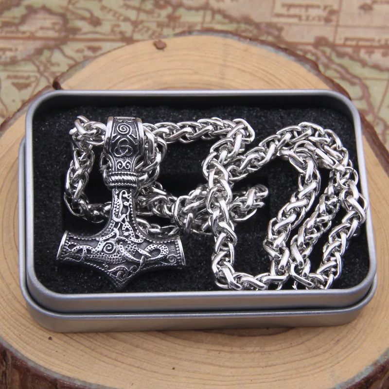 dropshipping stainless steel thor's hammer mjolnir pendant necklace viking scandinavian norse viking necklace Men gift