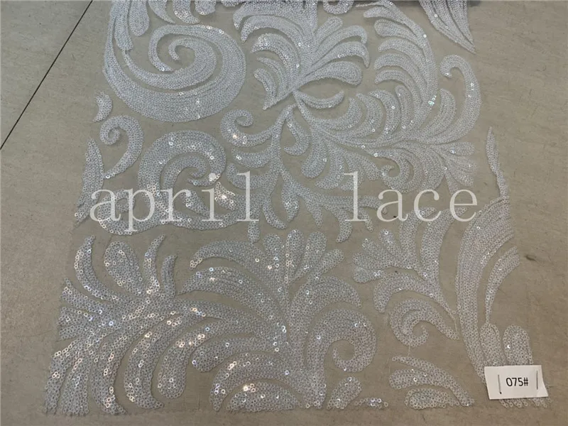 

5yards /lot K075# Ivory floral sequin embroidery lace tulle lace fabric for sawing bridal wedding dress/occasion