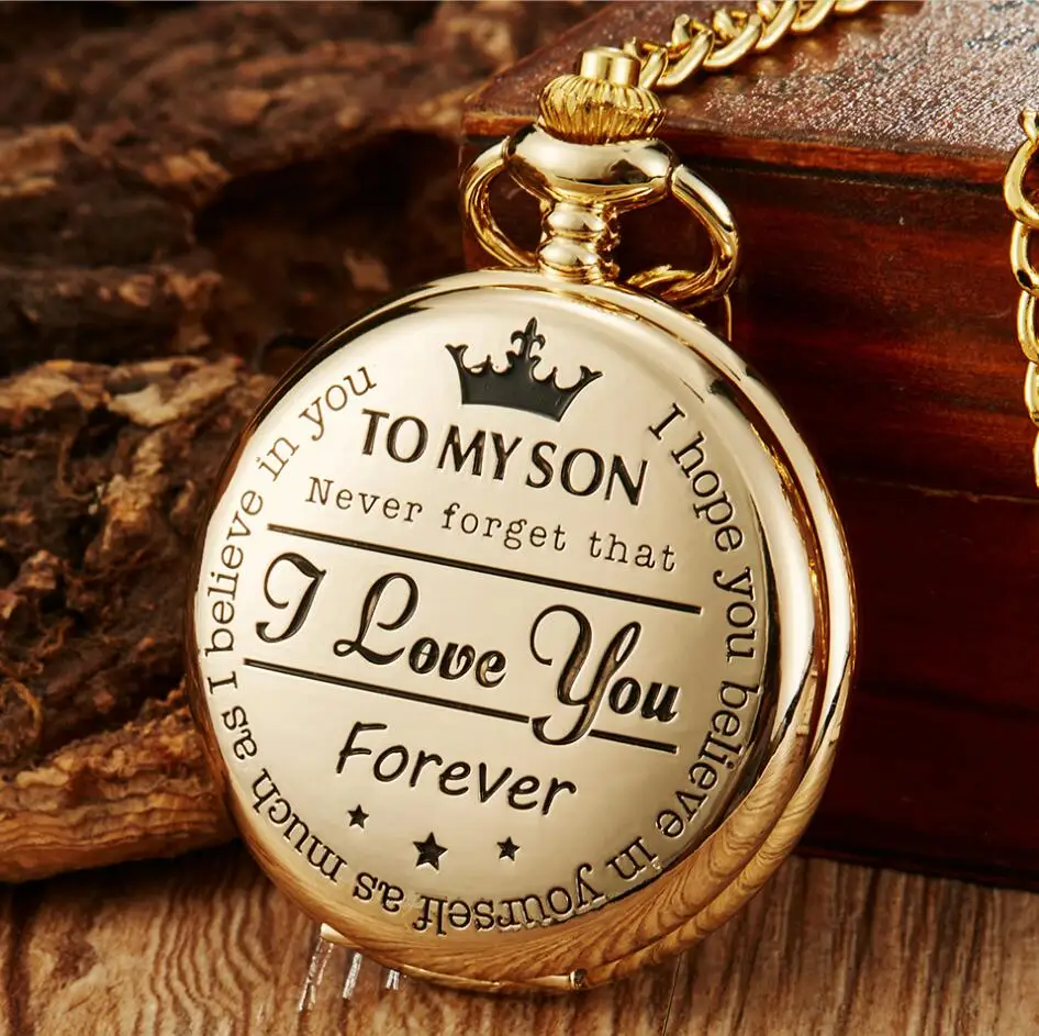 To My Son reloj de bolsillo I LOVE YOU Flip Case Fob Chain Clock para el Día de los niños, los mejores regalos de cumpleaños para niños, el mayor papá