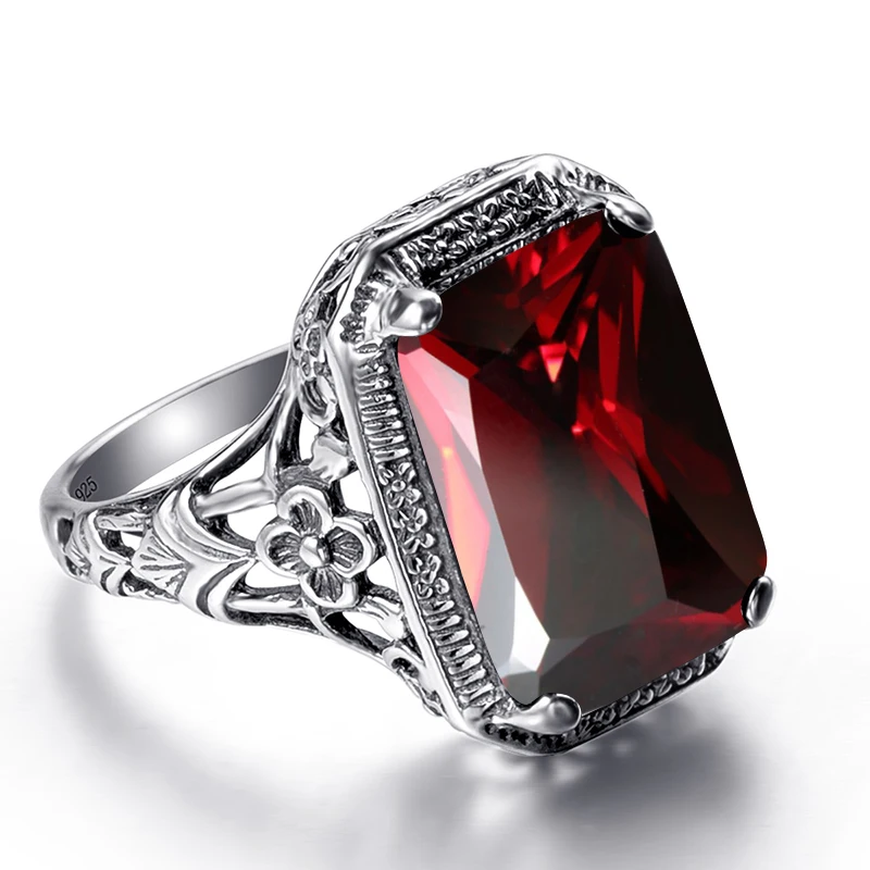 Szjinao Handmade Fashion Luxury Wedding Rings 925 Sterling Silver Gorgeous Garnet Rings For Women Vintage Jewelry Wholesale