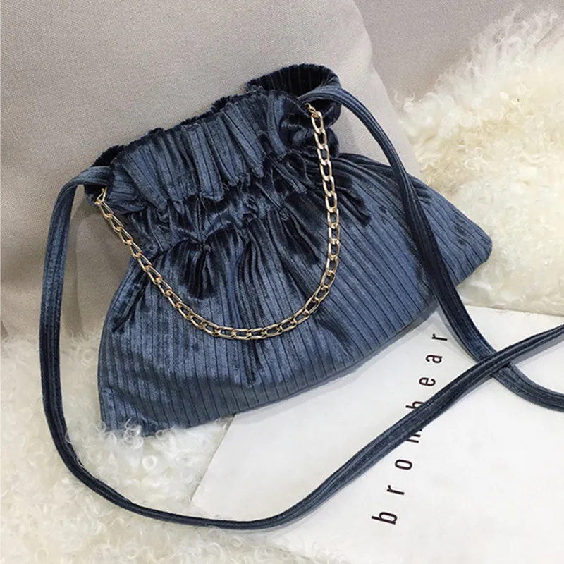 Corduroy Chain Messenger Bag Women\'s Bucket Bag Luxury Velvet Shoulder Bags Large Capacity Book Handbag Cute Crossbody Bags