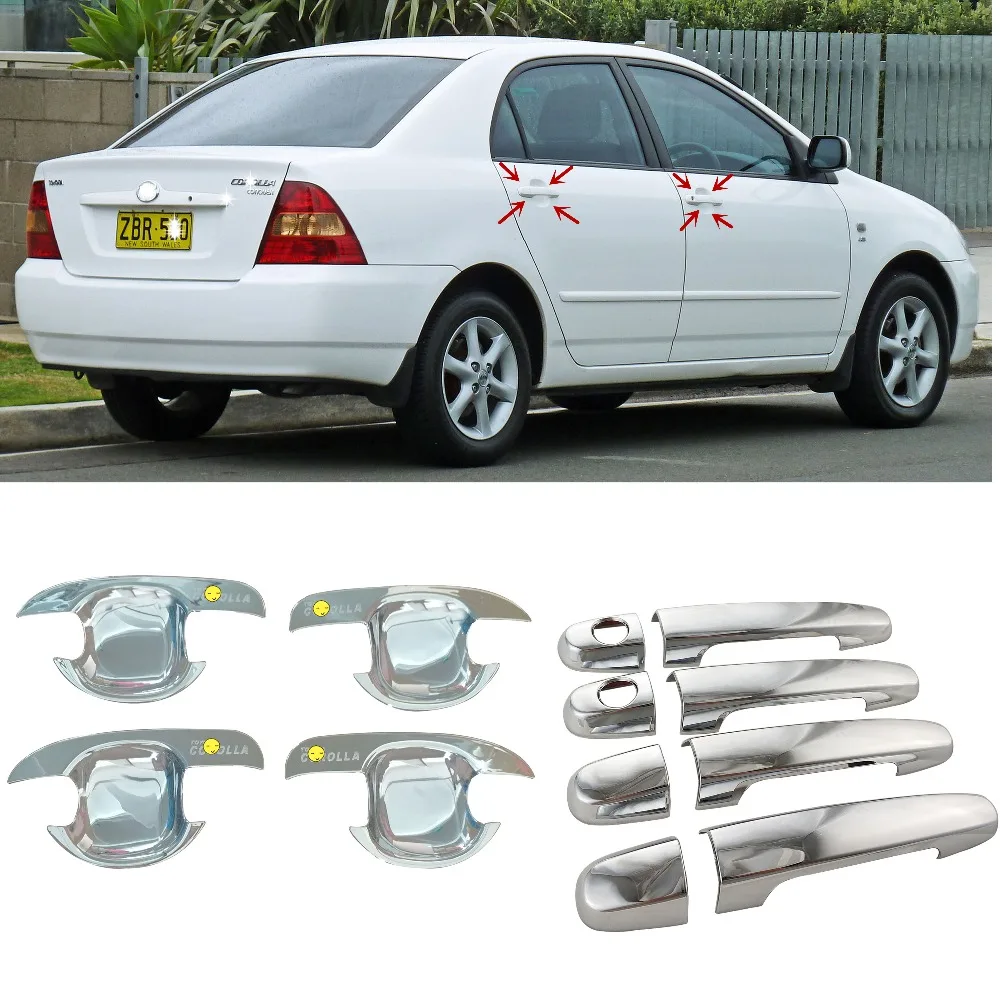 For Toyota Corolla ae120 ae130 2001-2007 Chrome Door Handle Cup Bowl Cover Trim Sticker Car Styling