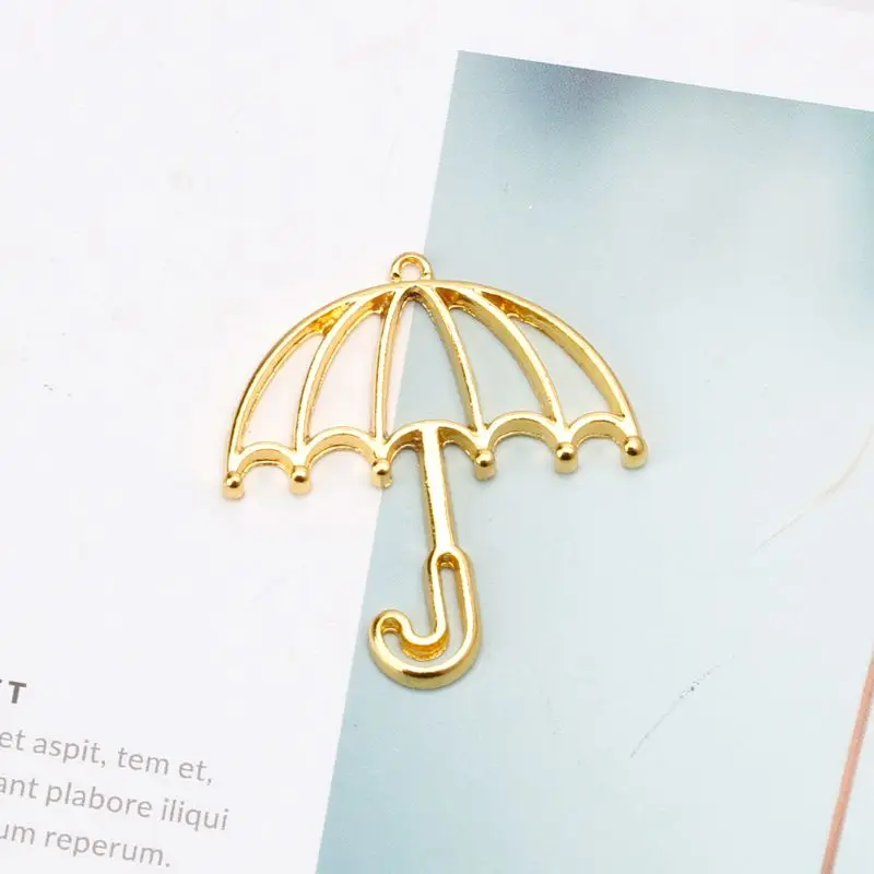 5Pcs Gold Umbrella Resin Frame Open Bezels Setting Blank Pendant Jewelry Making