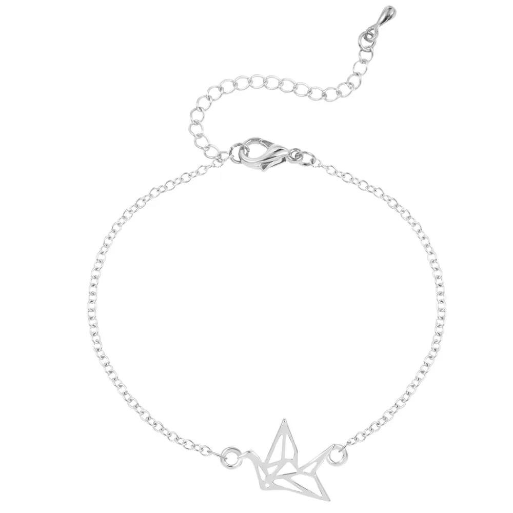 Kinitial Women Origami Crane Bracelets & Bangles Bird Charm Cuff Chain Bracelet Geometric Charm Animal Bracelet Pulseira