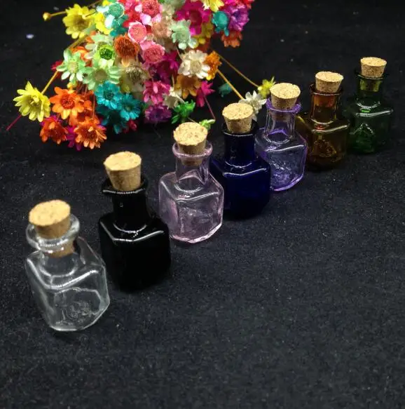 7sets/lot colorfu Glass vial Bottle Square Bottles With Cork stopper Little Jars diy Miniatures decor Wedding party gift