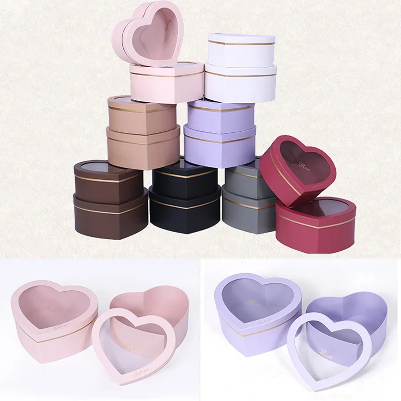 

2 Pcs Creative Heart Shaped Transparent Flower Birthday Gift Box Packaging Supply Wedding Party