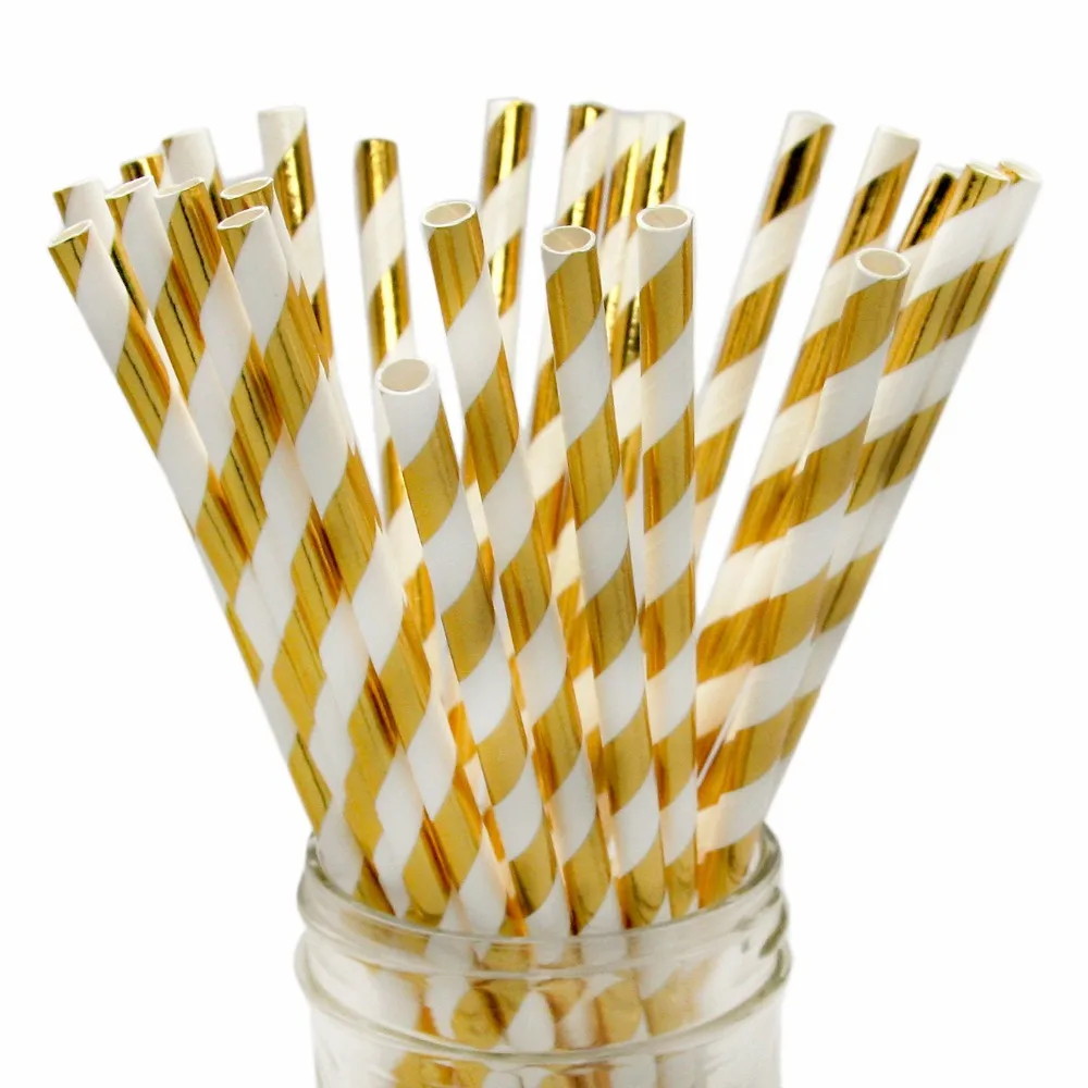 25pcs Rose Gold Party Birthday Straws Drinking Paper Straws Bachelor Party Kids Birthday Wedding Party Decoration Supplies