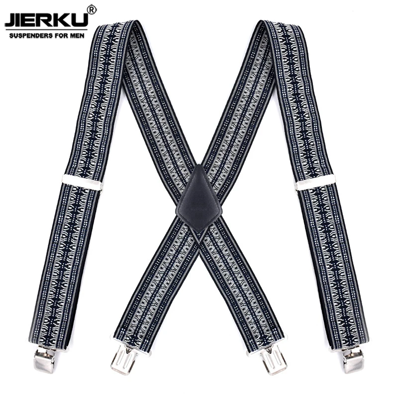 JIERKU Bretels Man Braces 4 Clips Suspensorio Broek Strap Verstelbare Outdoor Bretels Vader Gfit 5.0*120 cm JK4C07