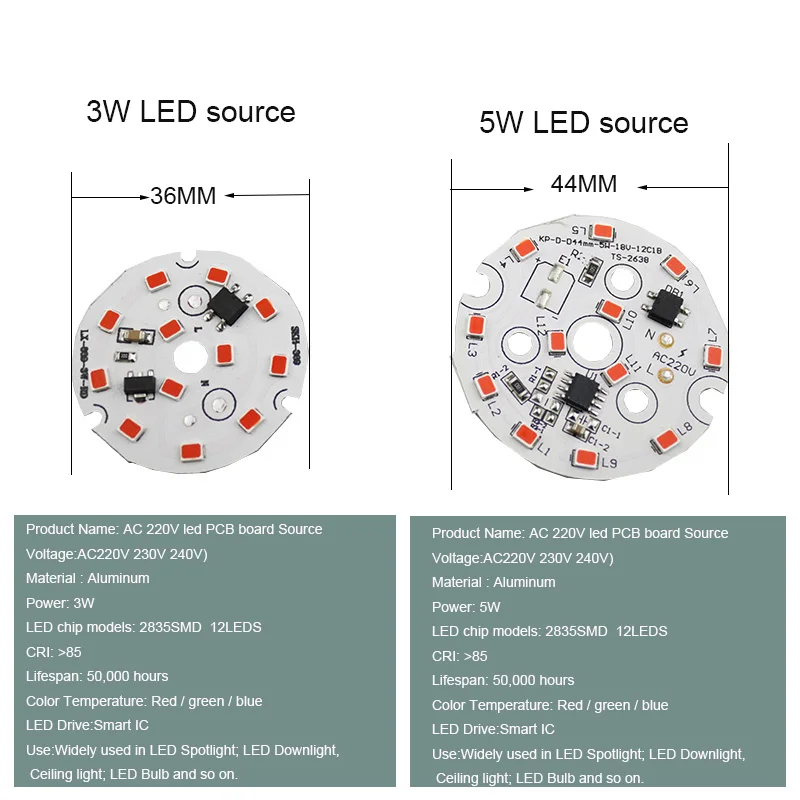 10pcs AC 220V led pcb Source SMD2835 3W 5W integrated ic driver, Led beads smart IC SMD, red green blue Led Light For LED Bulb