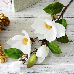 Luxury long stem 4Heads Artificial Magnolia Flower branch for home Wedding Decoration fake Flowers garden decor flores