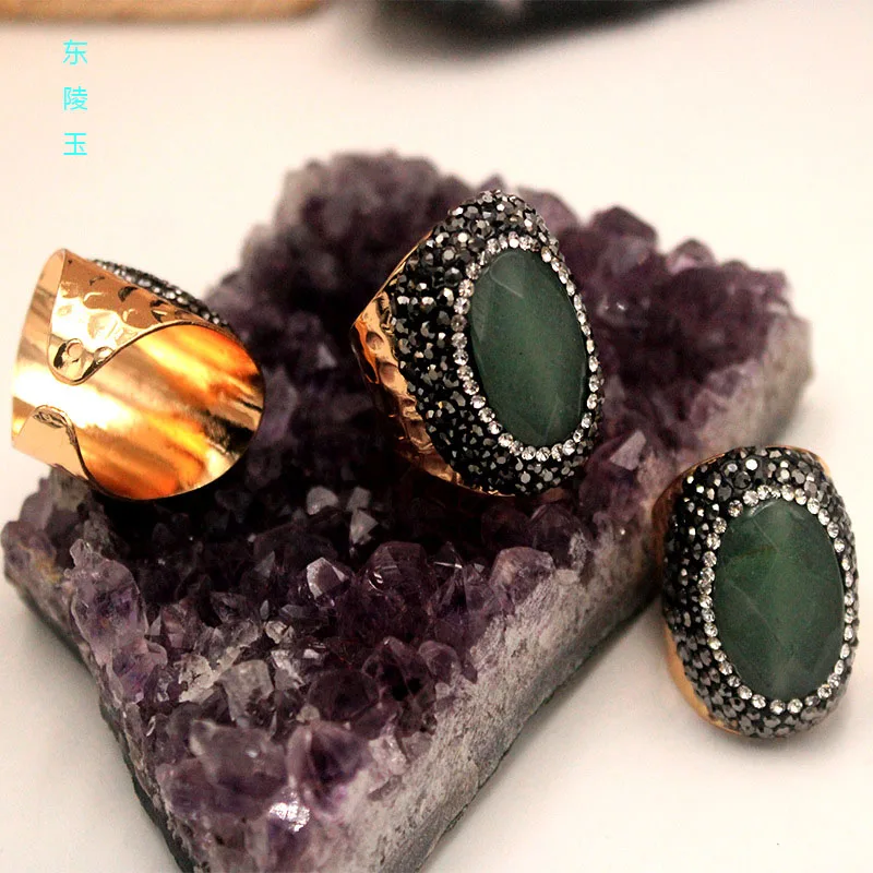 The latest natural stone ring, vintage cut ring, natural stone inlaid rhinestone factory wholesale