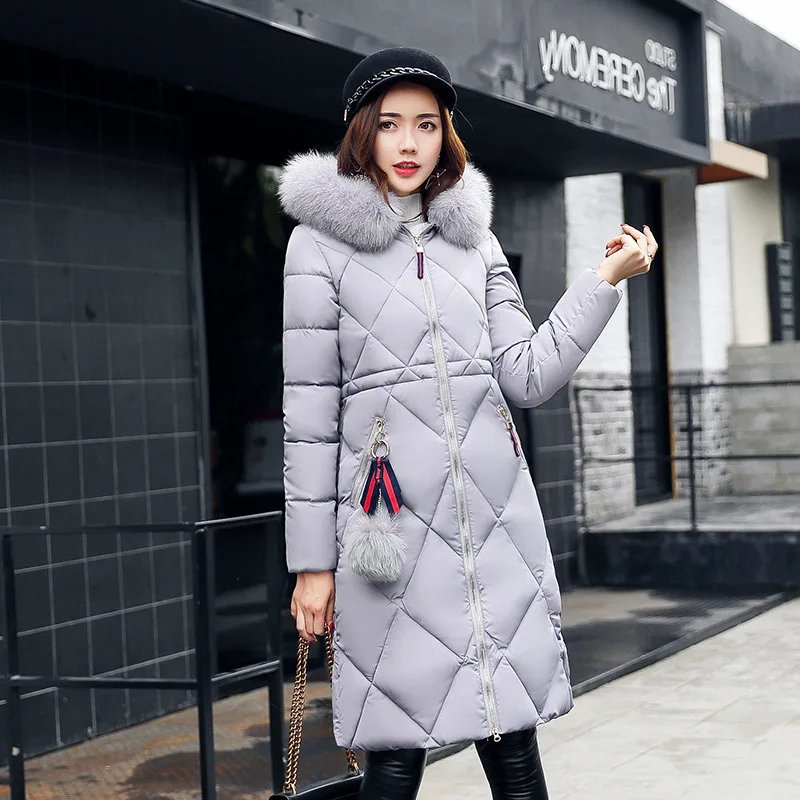 

2018 Winter Women Coats New Korean Version Medium Female Parkas Length Large Wool Collar Cotton Dress Cotton Wholesale Clothing