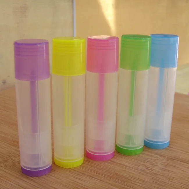 100PCS 5g DIY Empty Colorful transparent lip balm lipstick tube bottle Mouth Lip Balm Stick Sample Cosmetic Container ZKH11