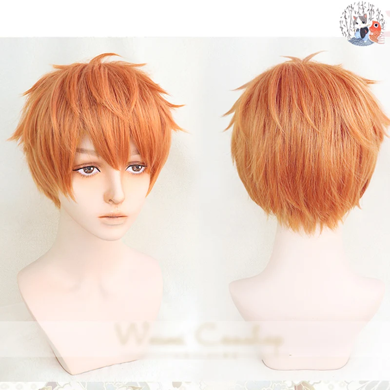 Division Rap Battle Hypnosis MIC Busujima Meison Riou Orange Wig Cosplay Wigs Short Fluffy Layered Anime Wigs + Wig Cap