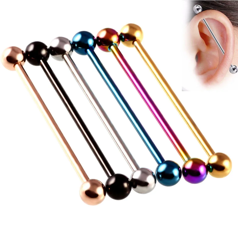 1 Pc 16/14G 34+5mm Stainless Steel Industrial Piercing Ear Cartilage Stud Earring Barbell Straight Ear Piercings Barbell Jewelry