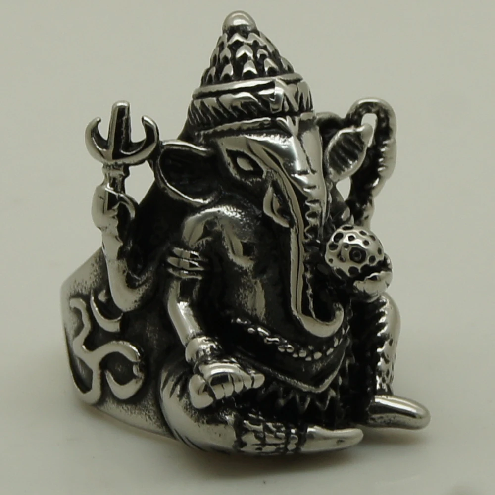 men/boy silver & black color punk rocky lucky king elephant brave warrior 316L stainless steel ring