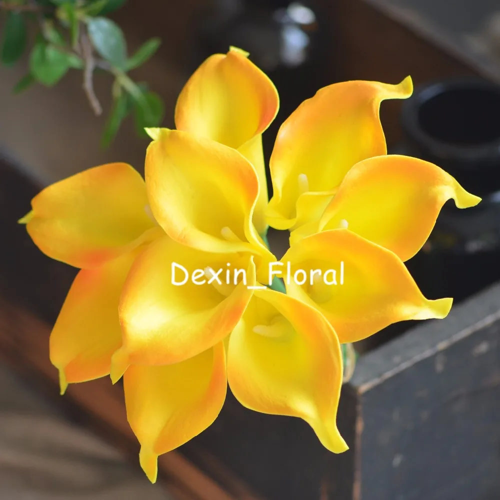 

Yellow Orange Calla Lilies Real Touch Flowers For Silk Wedding Bouquets, Wedding Decorations Artificial calla lily