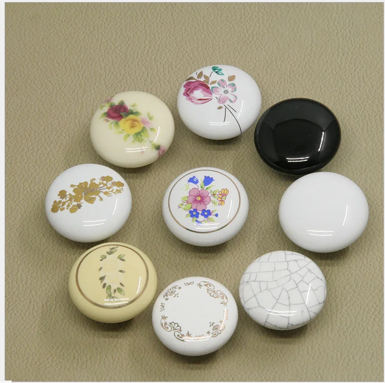 38mm Ceramic Round Single Knobs Cupboard Drawer Pull Kitchen Cabinet Door Wardrobe Furniture Hardware Handles 1PCS