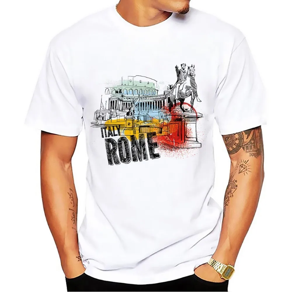 Italy Roma city watercolor landmark breathable print funny tshirt men new white casual cool unisex t shirt streetwear