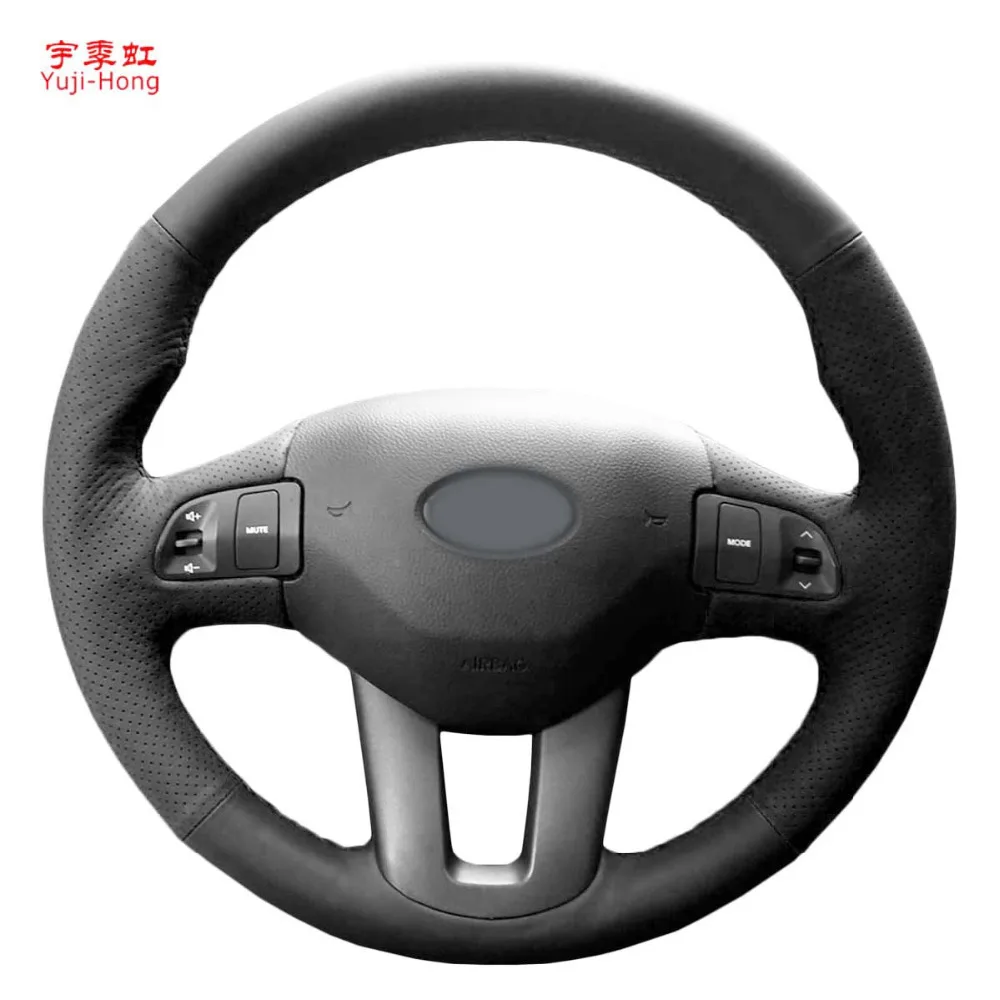 

Yuji-Hong Black Artificial Leather Car Steering Wheel Covers Case for KIA Sportage R 2011-2016 Hand-stitched Cover